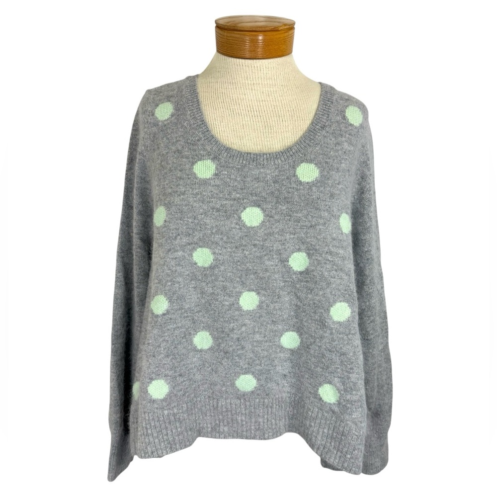 Victoria's Secret M Gray Mint Green Polka Dot Angora Girly Hi-Low Swing Sweater